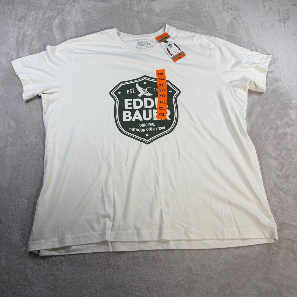 Eddie Bauer Graphic Tee Logo Shield Mens XXL White Cotton Blend Outdoor T-Shirt